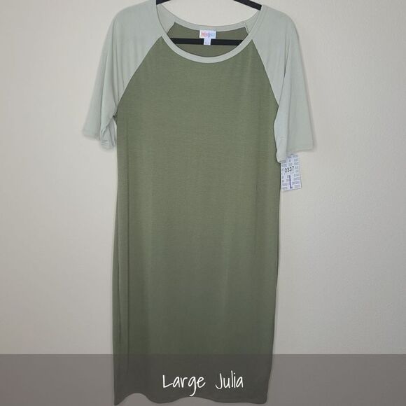LuLaRoe Julia Dress Large Green NWT - Picture 1 of 2